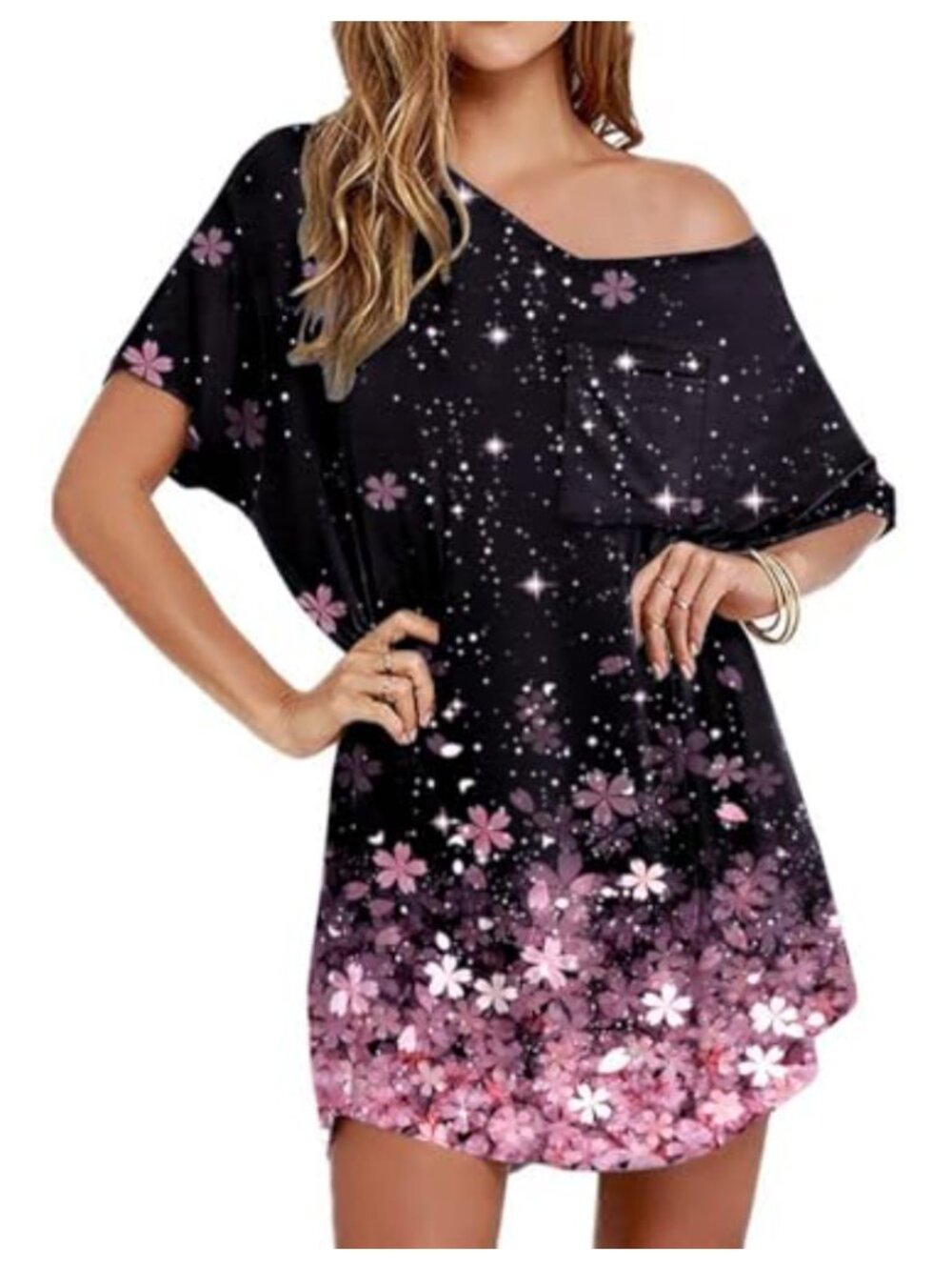 Oversized Cotton Sleep Shirt V-Neck Nightgown Half Sleeve Loungewear